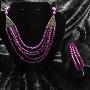 NEW Gunmetal Tone w/ Purple Howlite Beads Set